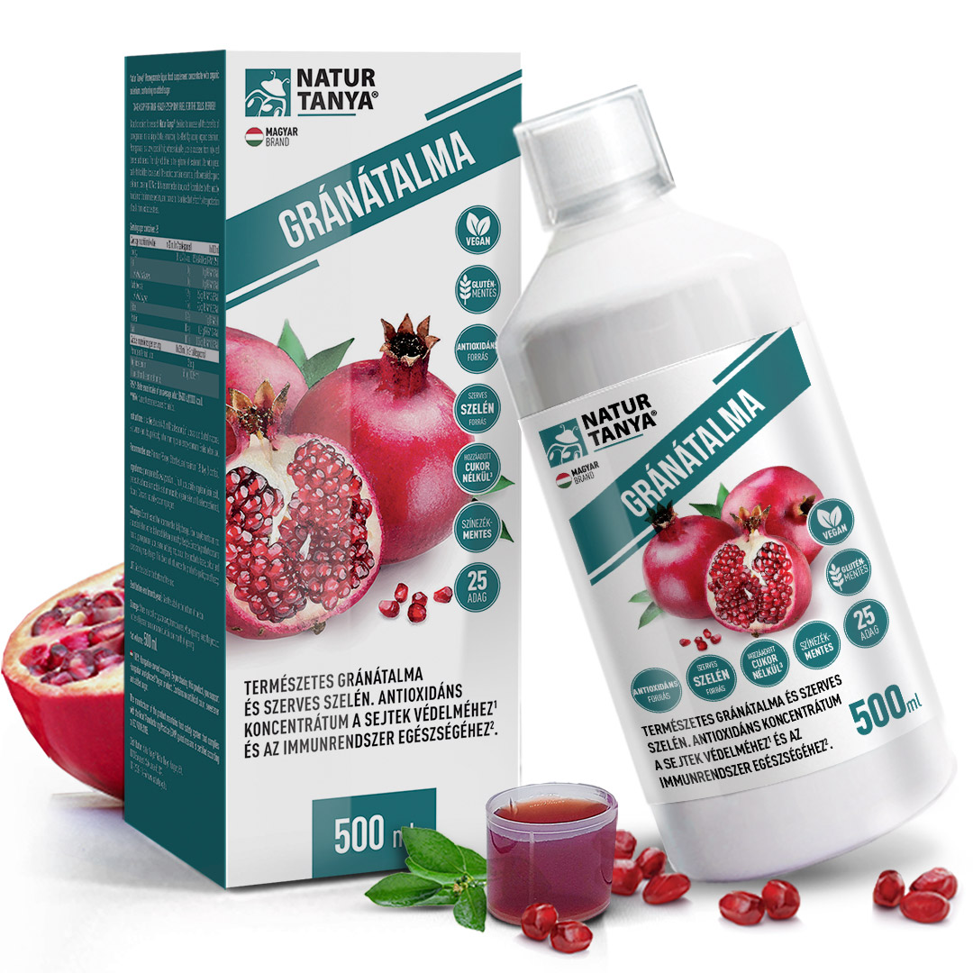 Natur Tanya® Gránátalma étrend-kiegészítő folyadék koncentrátum, szerves szelénnel, hozzáadott cukor nélkül, 500 ml